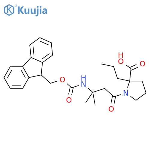 1-3-({(9H-fluoren-9-yl)methoxycarbonyl}amino)-3-methylbutanoyl-2-propylpyrrolidine-2-carboxylic acid structure
