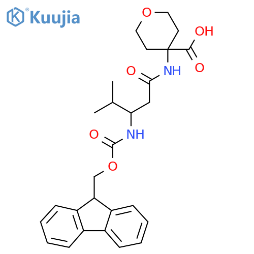 4-3-({(9H-fluoren-9-yl)methoxycarbonyl}amino)-4-methylpentanamidooxane-4-carboxylic acid structure