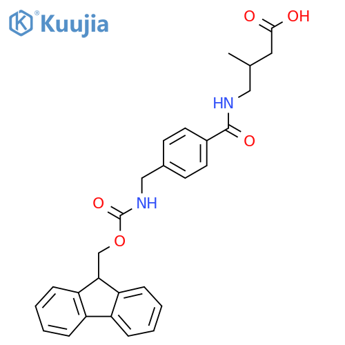 4-({4-({(9H-fluoren-9-yl)methoxycarbonyl}amino)methylphenyl}formamido)-3-methylbutanoic acid structure