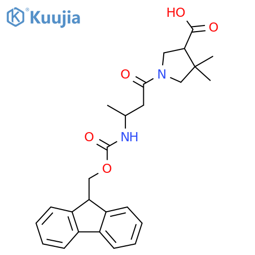 1-3-({(9H-fluoren-9-yl)methoxycarbonyl}amino)butanoyl-4,4-dimethylpyrrolidine-3-carboxylic acid structure