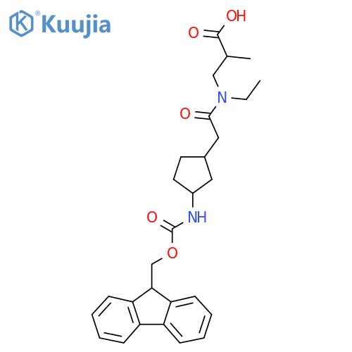 3-{N-ethyl-2-3-({(9H-fluoren-9-yl)methoxycarbonyl}amino)cyclopentylacetamido}-2-methylpropanoic acid structure