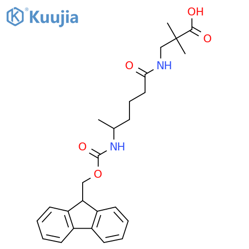 3-5-({(9H-fluoren-9-yl)methoxycarbonyl}amino)hexanamido-2,2-dimethylpropanoic acid structure