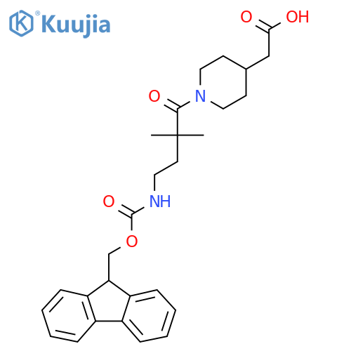 2-{1-4-({(9H-fluoren-9-yl)methoxycarbonyl}amino)-2,2-dimethylbutanoylpiperidin-4-yl}acetic acid structure