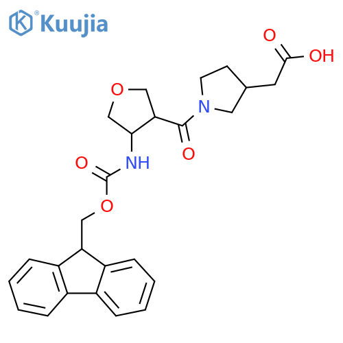 2-{1-4-({(9H-fluoren-9-yl)methoxycarbonyl}amino)oxolane-3-carbonylpyrrolidin-3-yl}acetic acid structure