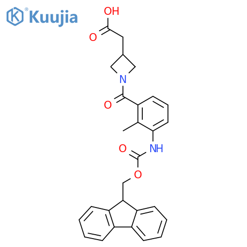 2-{1-3-({(9H-fluoren-9-yl)methoxycarbonyl}amino)-2-methylbenzoylazetidin-3-yl}acetic acid structure