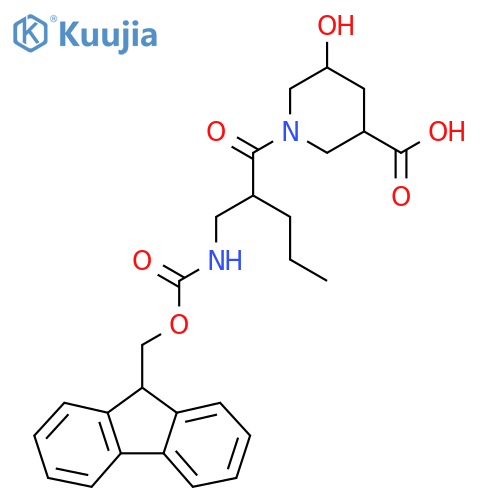 1-{2-({(9H-fluoren-9-yl)methoxycarbonyl}amino)methylpentanoyl}-5-hydroxypiperidine-3-carboxylic acid structure