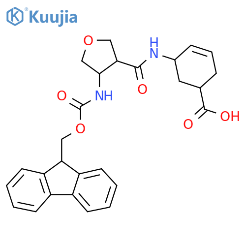 5-4-({(9H-fluoren-9-yl)methoxycarbonyl}amino)oxolane-3-amidocyclohex-3-ene-1-carboxylic acid structure