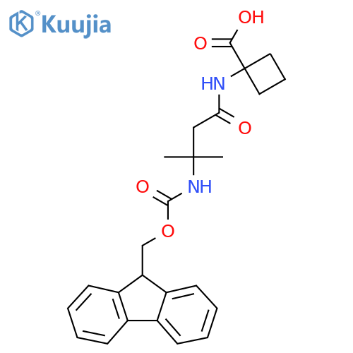 1-3-({(9H-fluoren-9-yl)methoxycarbonyl}amino)-3-methylbutanamidocyclobutane-1-carboxylic acid structure