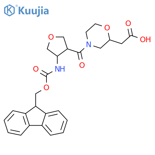 2-{4-4-({(9H-fluoren-9-yl)methoxycarbonyl}amino)oxolane-3-carbonylmorpholin-2-yl}acetic acid structure