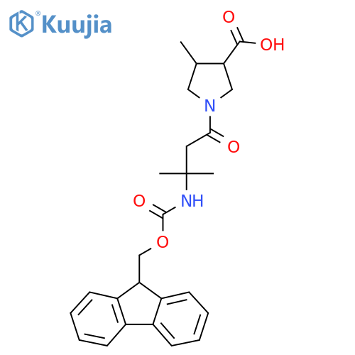 1-3-({(9H-fluoren-9-yl)methoxycarbonyl}amino)-3-methylbutanoyl-4-methylpyrrolidine-3-carboxylic acid structure