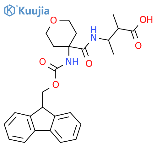 3-{4-({(9H-fluoren-9-yl)methoxycarbonyl}amino)oxan-4-ylformamido}-2-methylbutanoic acid structure