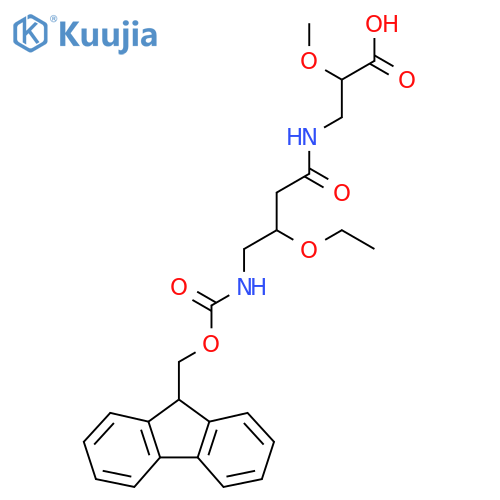 3-3-ethoxy-4-({(9H-fluoren-9-yl)methoxycarbonyl}amino)butanamido-2-methoxypropanoic acid structure