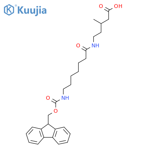 5-7-({(9H-fluoren-9-yl)methoxycarbonyl}amino)heptanamido-3-methylpentanoic acid structure
