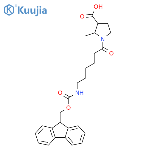 1-6-({(9H-fluoren-9-yl)methoxycarbonyl}amino)hexanoyl-2-methylpyrrolidine-3-carboxylic acid structure