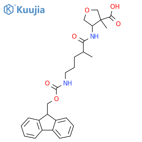 4-5-({(9H-fluoren-9-yl)methoxycarbonyl}amino)-2-methylpentanamido-3-methyloxolane-3-carboxylic acid structure