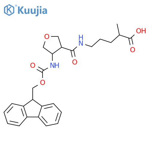 5-{4-({(9H-fluoren-9-yl)methoxycarbonyl}amino)oxolan-3-ylformamido}-2-methylpentanoic acid structure