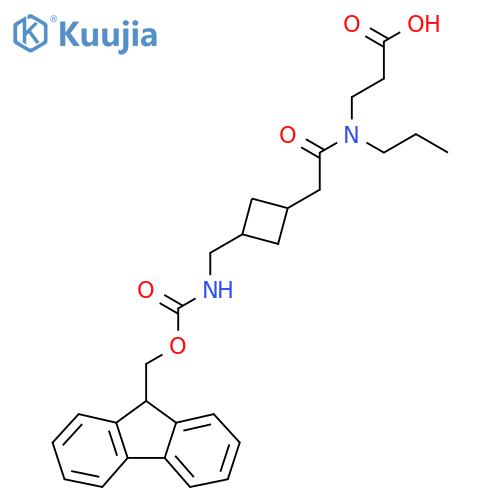 3-(2-{3-({(9H-fluoren-9-yl)methoxycarbonyl}amino)methylcyclobutyl}-N-propylacetamido)propanoic acid structure