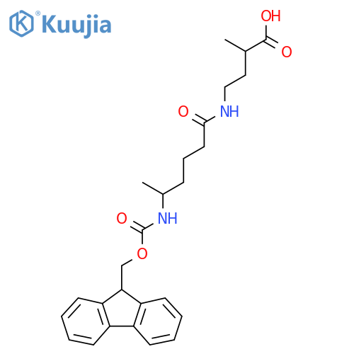 4-5-({(9H-fluoren-9-yl)methoxycarbonyl}amino)hexanamido-2-methylbutanoic acid structure