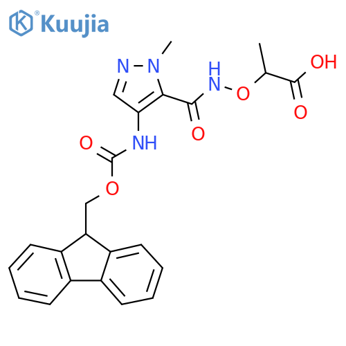 2-({4-({(9H-fluoren-9-yl)methoxycarbonyl}amino)-1-methyl-1H-pyrazol-5-ylformamido}oxy)propanoic acid structure