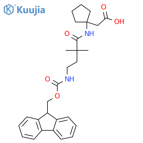 2-{1-4-({(9H-fluoren-9-yl)methoxycarbonyl}amino)-2,2-dimethylbutanamidocyclopentyl}acetic acid structure