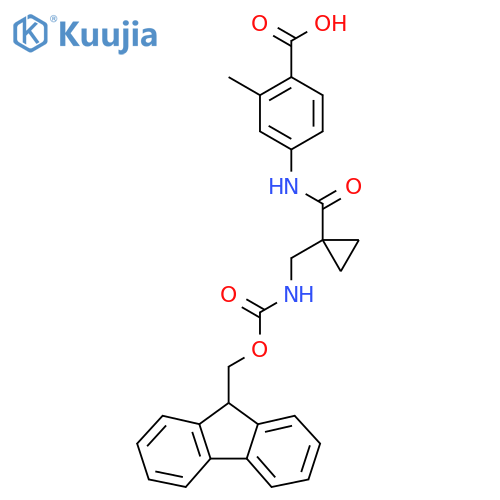 4-{1-({(9H-fluoren-9-yl)methoxycarbonyl}amino)methylcyclopropaneamido}-2-methylbenzoic acid structure