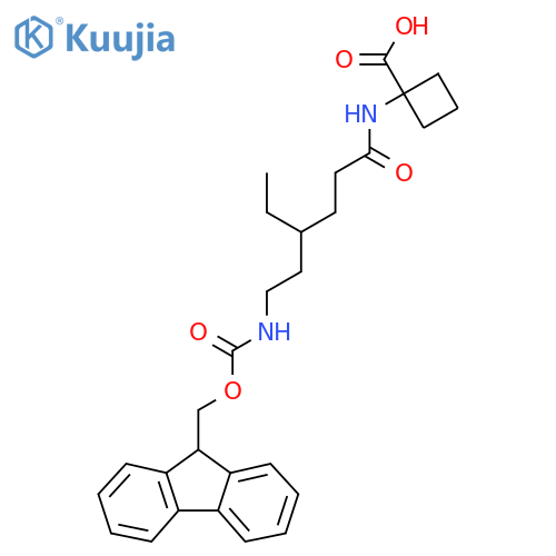 1-4-ethyl-6-({(9H-fluoren-9-yl)methoxycarbonyl}amino)hexanamidocyclobutane-1-carboxylic acid structure