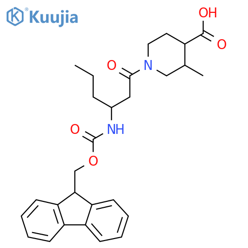 1-3-({(9H-fluoren-9-yl)methoxycarbonyl}amino)hexanoyl-3-methylpiperidine-4-carboxylic acid structure