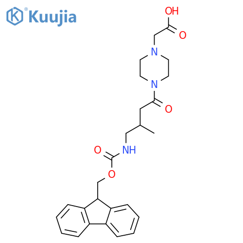 2-{4-4-({(9H-fluoren-9-yl)methoxycarbonyl}amino)-3-methylbutanoylpiperazin-1-yl}acetic acid structure