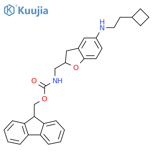 9H-fluoren-9-ylmethyl N-({5-(2-cyclobutylethyl)amino-2,3-dihydro-1-benzofuran-2-yl}methyl)carbamate structure