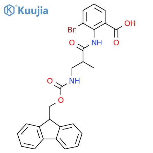 3-bromo-2-3-({(9H-fluoren-9-yl)methoxycarbonyl}amino)-2-methylpropanamidobenzoic acid structure