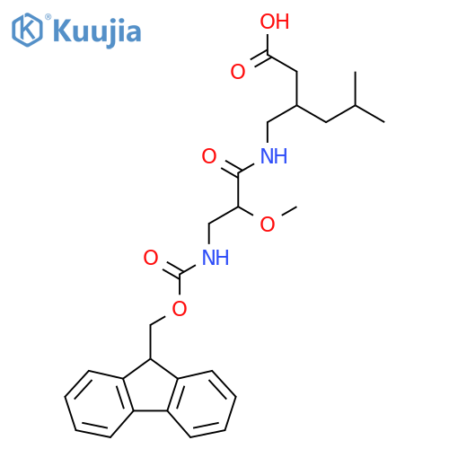 3-{3-({(9H-fluoren-9-yl)methoxycarbonyl}amino)-2-methoxypropanamidomethyl}-5-methylhexanoic acid structure