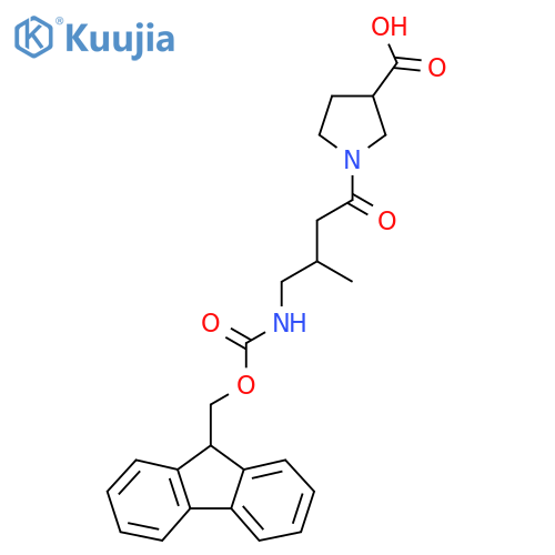 1-4-({(9H-fluoren-9-yl)methoxycarbonyl}amino)-3-methylbutanoylpyrrolidine-3-carboxylic acid structure