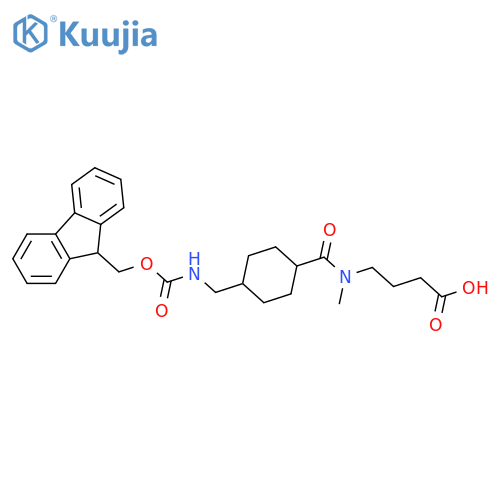 4-(1-{4-({(9H-fluoren-9-yl)methoxycarbonyl}amino)methylcyclohexyl}-N-methylformamido)butanoic acid structure