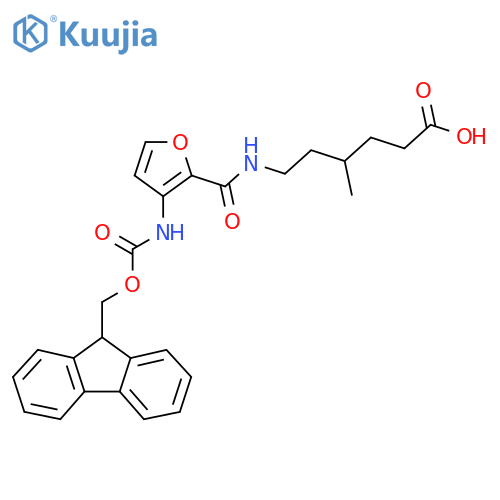 6-{3-({(9H-fluoren-9-yl)methoxycarbonyl}amino)furan-2-ylformamido}-4-methylhexanoic acid structure
