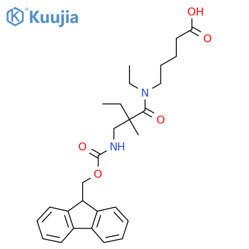 5-{N-ethyl-2-({(9H-fluoren-9-yl)methoxycarbonyl}amino)methyl-2-methylbutanamido}pentanoic acid structure