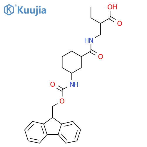 2-({3-({(9H-fluoren-9-yl)methoxycarbonyl}amino)cyclohexylformamido}methyl)butanoic acid structure