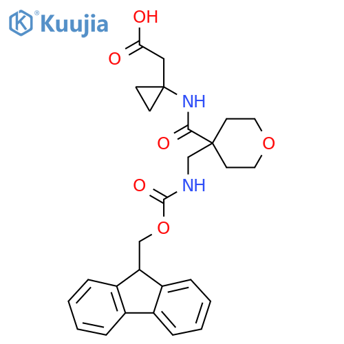 2-(1-{4-({(9H-fluoren-9-yl)methoxycarbonyl}amino)methyloxane-4-amido}cyclopropyl)acetic acid structure