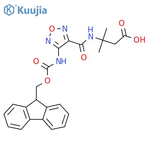 3-{4-({(9H-fluoren-9-yl)methoxycarbonyl}amino)-1,2,5-oxadiazol-3-ylformamido}-3-methylbutanoic acid structure