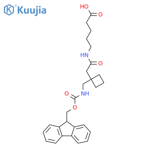 5-(2-{1-({(9H-fluoren-9-yl)methoxycarbonyl}amino)methylcyclobutyl}acetamido)pentanoic acid structure