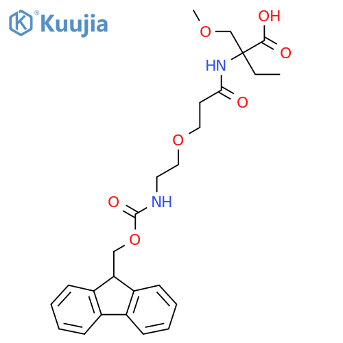 2-{3-2-({(9H-fluoren-9-yl)methoxycarbonyl}amino)ethoxypropanamido}-2-(methoxymethyl)butanoic acid structure