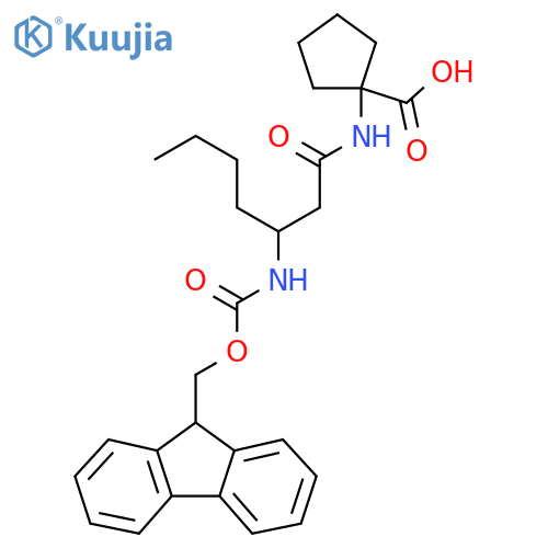 1-3-({(9H-fluoren-9-yl)methoxycarbonyl}amino)heptanamidocyclopentane-1-carboxylic acid structure