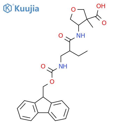 4-{2-({(9H-fluoren-9-yl)methoxycarbonyl}amino)methylbutanamido}-3-methyloxolane-3-carboxylic acid structure