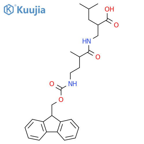 2-{4-({(9H-fluoren-9-yl)methoxycarbonyl}amino)-2-methylbutanamidomethyl}-4-methylpentanoic acid structure
