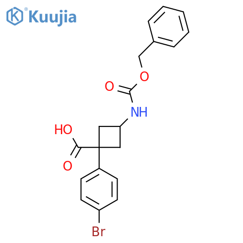 3-{(benzyloxy)carbonylamino}-1-(4-bromophenyl)cyclobutane-1-carboxylic acid structure