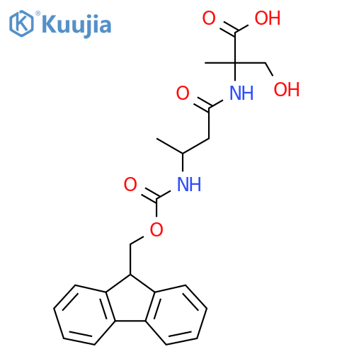 2-3-({(9H-fluoren-9-yl)methoxycarbonyl}amino)butanamido-3-hydroxy-2-methylpropanoic acid structure