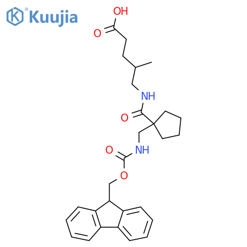 5-({1-({(9H-fluoren-9-yl)methoxycarbonyl}amino)methylcyclopentyl}formamido)-4-methylpentanoic acid structure