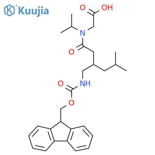 2-{3-({(9H-fluoren-9-yl)methoxycarbonyl}amino)methyl-5-methyl-N-(propan-2-yl)hexanamido}acetic acid structure
