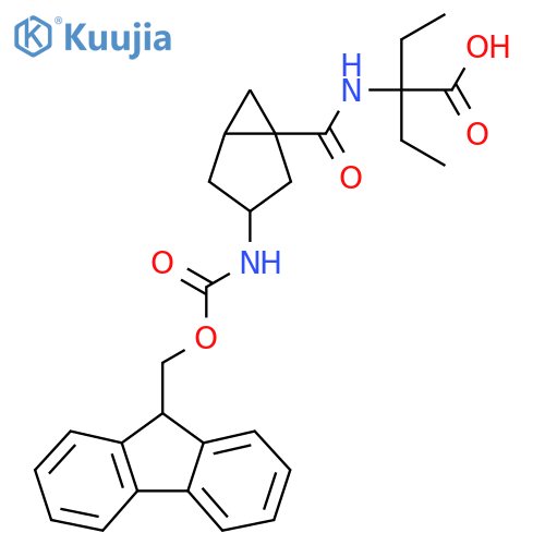 2-ethyl-2-{3-({(9H-fluoren-9-yl)methoxycarbonyl}amino)bicyclo3.1.0hexan-1-ylformamido}butanoic acid structure