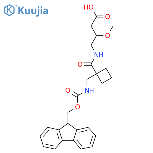 4-({1-({(9H-fluoren-9-yl)methoxycarbonyl}amino)methylcyclobutyl}formamido)-3-methoxybutanoic acid structure