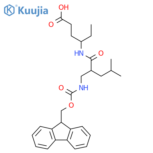 4-{2-({(9H-fluoren-9-yl)methoxycarbonyl}amino)methyl-4-methylpentanamido}hexanoic acid structure